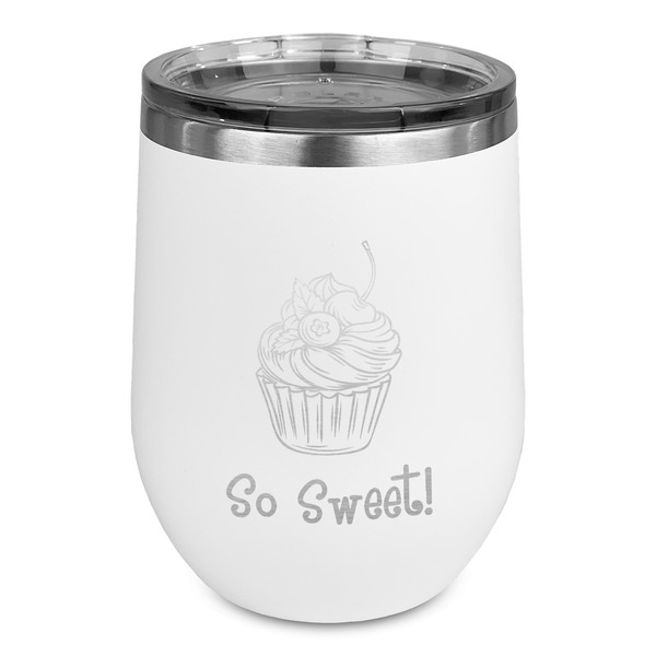Custom Sweet Cupcakes Stemless Stainless Steel Wine Tumbler - White - Single Sided (Personalized)