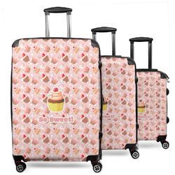 Sweet Cupcakes 3 Piece Luggage Set - 20" Carry On, 24" Medium Checked, 28" Large Checked (Personalized)