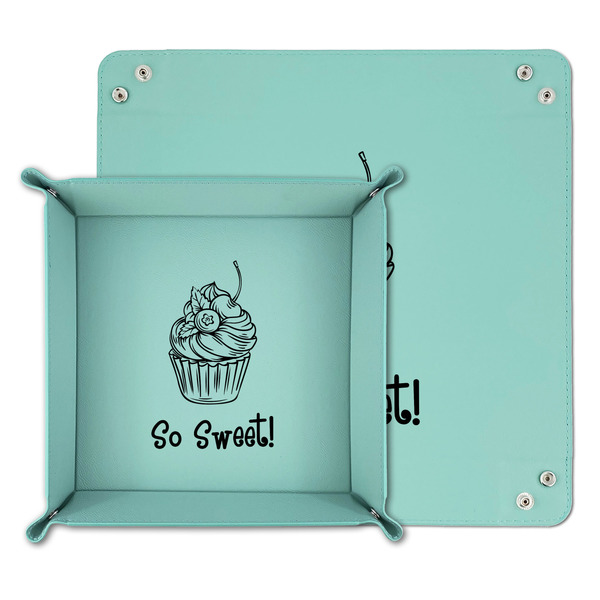 Sweet Cupcakes Teal Faux Leather Valet Trays - PARENT MAIN