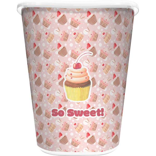 Custom Sweet Cupcakes Waste Basket - Single Sided (White) w/ Name or Text