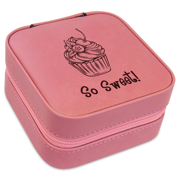 Custom Sweet Cupcakes Travel Jewelry Boxes - Pink Leather (Personalized)