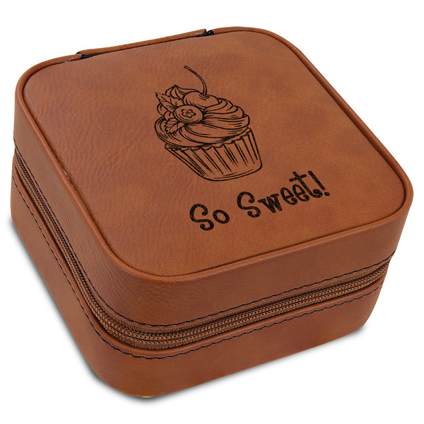 Custom Sweet Cupcakes Travel Jewelry Box - Rawhide Leather (Personalized)