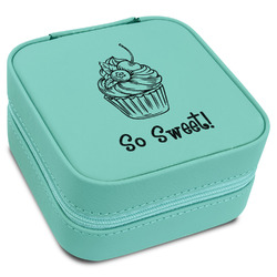 Sweet Cupcakes Travel Jewelry Box - Teal Leather (Personalized)