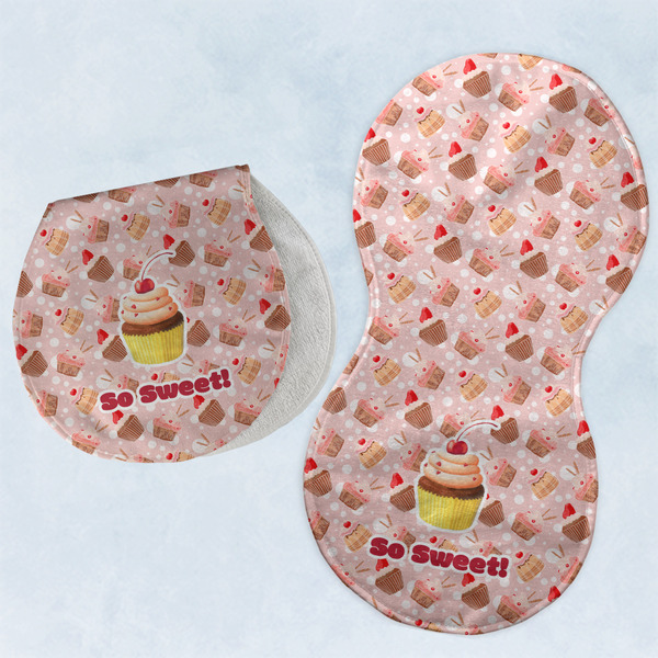 Custom Sweet Cupcakes Burp Pads - Velour - Set of 2 w/ Name or Text