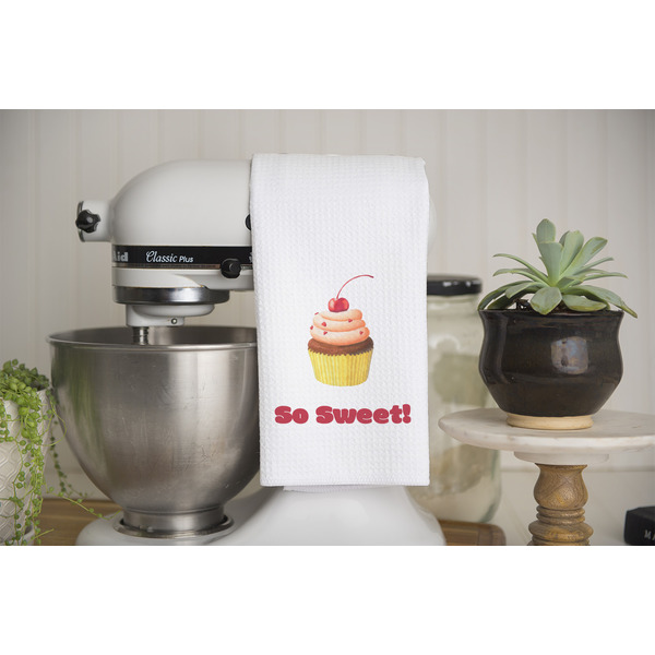 Sweet Cupcakes Waffle Weave Towel - Lifestyle - Partial Print