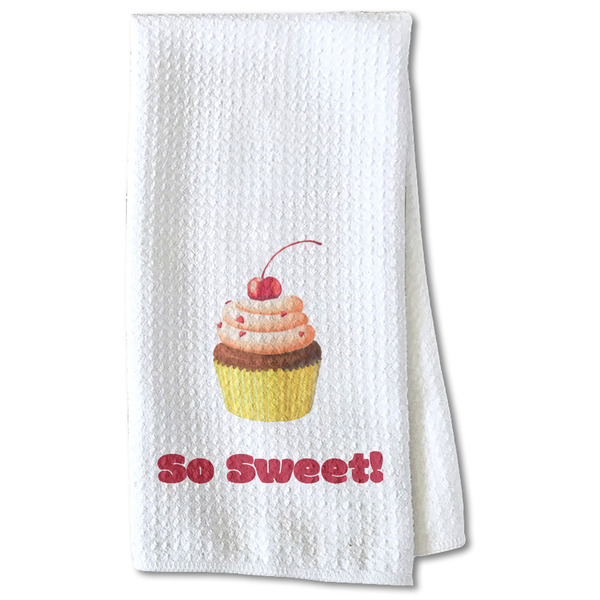 Custom Sweet Cupcakes Kitchen Towel - Waffle Weave - Partial Print (Personalized)