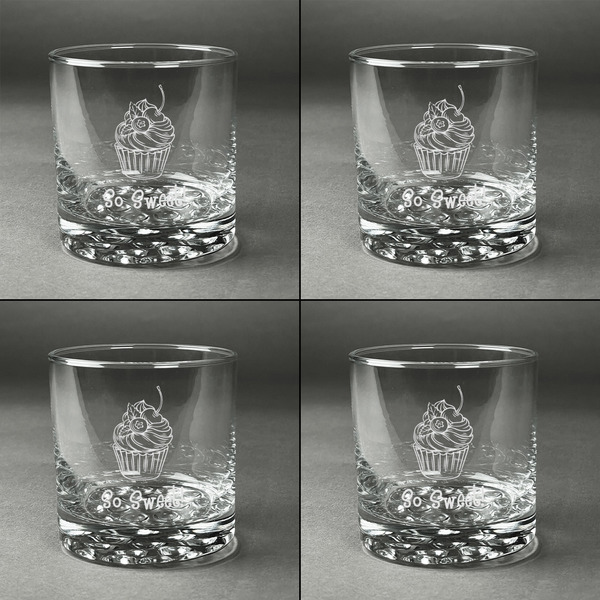 Sweet Cupcakes Whiskey Glasses - Set of 4 all Engraved