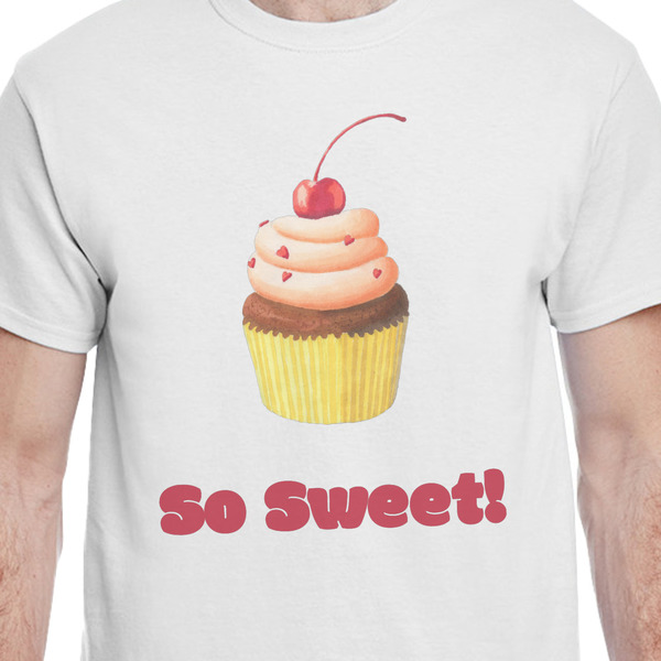 Sweet Cupcakes White Crew T-Shirt on Model - CloseUp