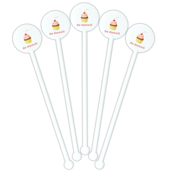Sweet Cupcakes White Plastic 5.5" Stir Stick - Fan View