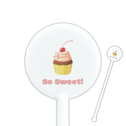 Sweet Cupcakes 5.5" Round Plastic Stir Sticks - White - Single Sided (Personalized)