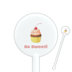 Sweet Cupcakes 5.5" Round Plastic Stir Sticks - White - Double Sided (Personalized)