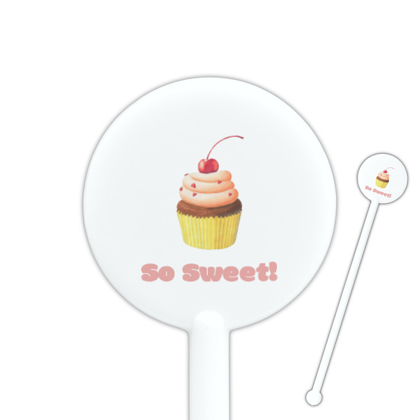 Custom Sweet Cupcakes 5.5" Round Plastic Stir Sticks - White - Double Sided (Personalized)