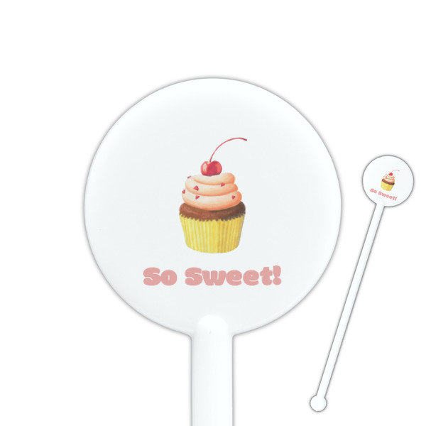 Custom Sweet Cupcakes 5.5" Round Plastic Stir Sticks - White - Single Sided (Personalized)