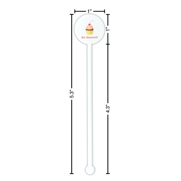 Sweet Cupcakes White Plastic 5.5" Stir Stick - Round - Dimensions