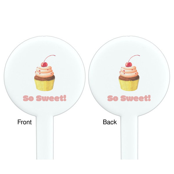 Sweet Cupcakes White Plastic 7" Stir Stick - Double Sided - Round - Front & Back