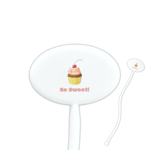 Custom Sweet Cupcakes 7" Oval Plastic Stir Sticks - White - Single Sided (Personalized)