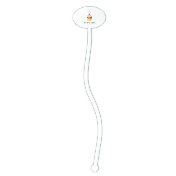Sweet Cupcakes White Plastic 7" Stir Stick - Oval - Single Stick