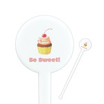 Sweet Cupcakes 7" Round Plastic Stir Sticks - White - Single Sided (Personalized)