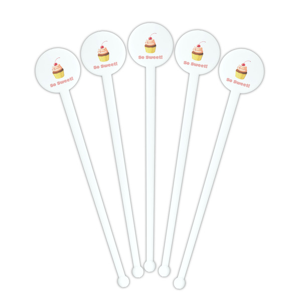 Sweet Cupcakes White Plastic 7" Stir Stick - Round - Fan View