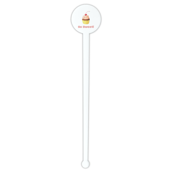 Sweet Cupcakes White Plastic 7" Stir Stick - Round - Single Stick