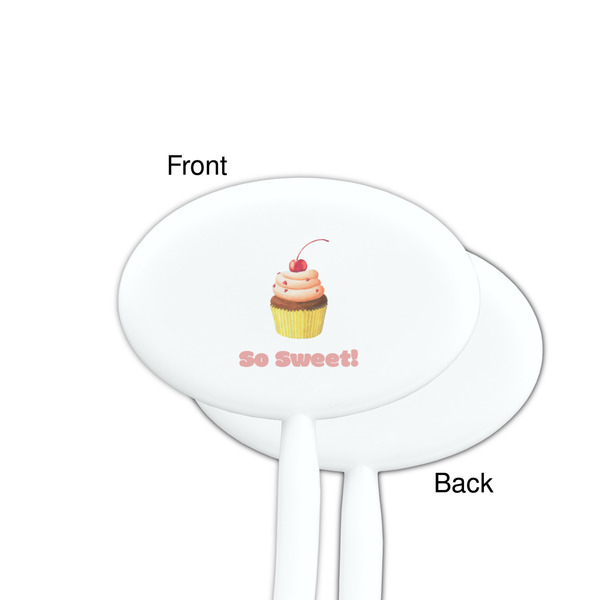 Sweet Cupcakes White Plastic 7" Stir Stick - Single Sided - Oval - Front & Back