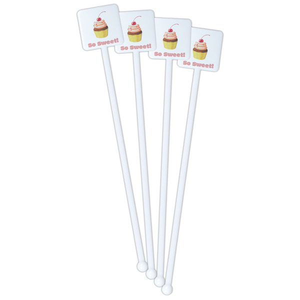 Sweet Cupcakes White Plastic Stir Stick - Double Sided - Square - Front