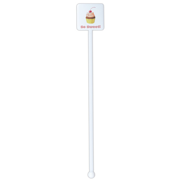 Sweet Cupcakes White Plastic Stir Stick - Single Sided - Square - Single Stick
