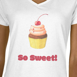 Sweet Cupcakes V-Neck T-Shirt - White - Medium (Personalized)
