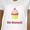 Sweet Cupcakes White V-Neck T-Shirt on Model - CloseUp