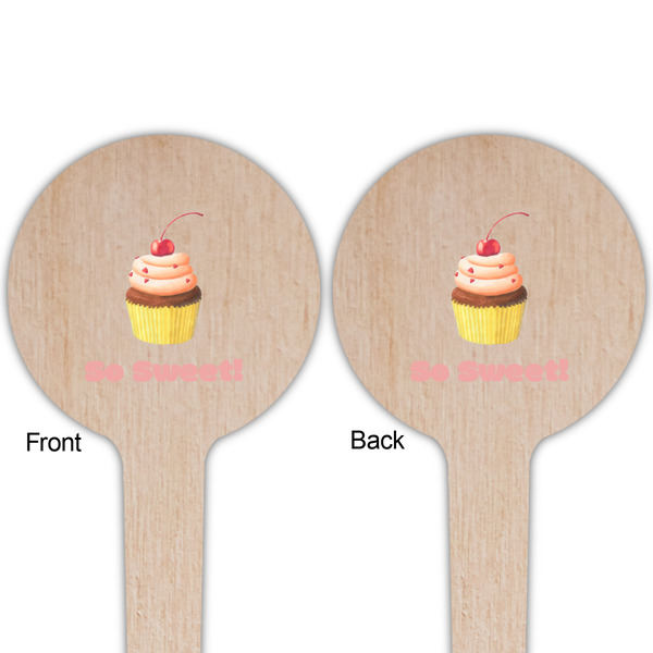 Sweet Cupcakes Wooden 4" Food Pick - Round - Double Sided - Front & Back