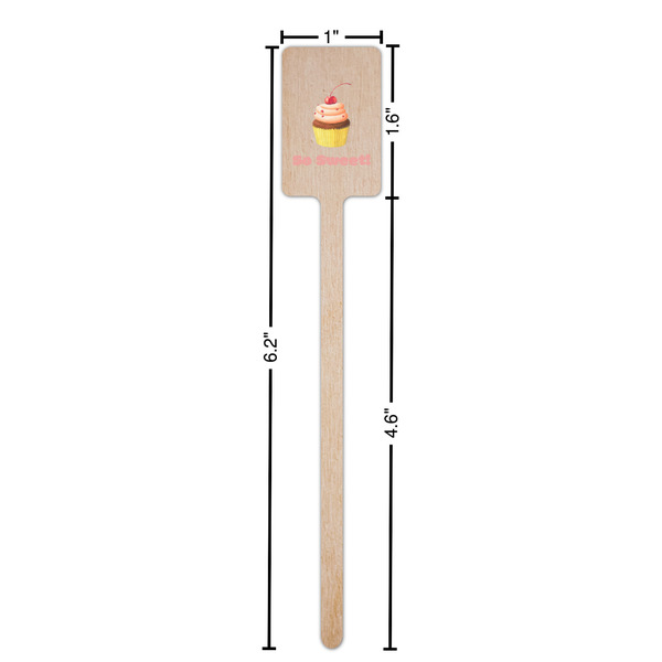 Sweet Cupcakes Wooden 6.25" Stir Stick - Rectangular - Dimensions