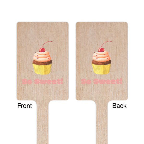 Sweet Cupcakes Wooden 6.25" Stir Stick - Rectangular - Double Sided - Front & Back