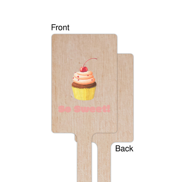 Sweet Cupcakes Wooden 6.25" Stir Stick - Rectangular - Single - Front & Back