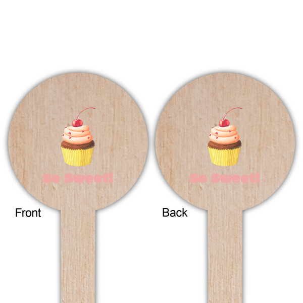 Sweet Cupcakes Wooden 6" Food Pick - Round - Double Sided - Front & Back