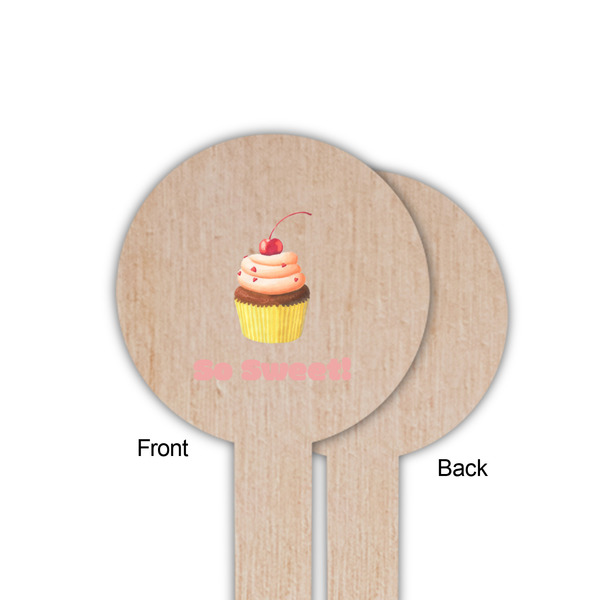 Sweet Cupcakes Wooden 6" Food Pick - Round - Single Sided - Front & Back