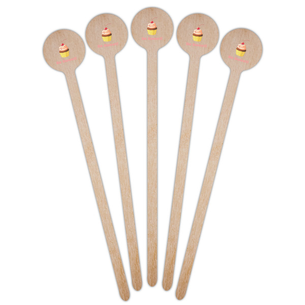 Sweet Cupcakes Wooden 7.5" Stir Stick - Round - Fan View