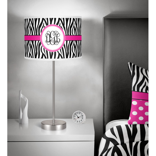 Zebra Print 13 inch drum lamp shade - in room