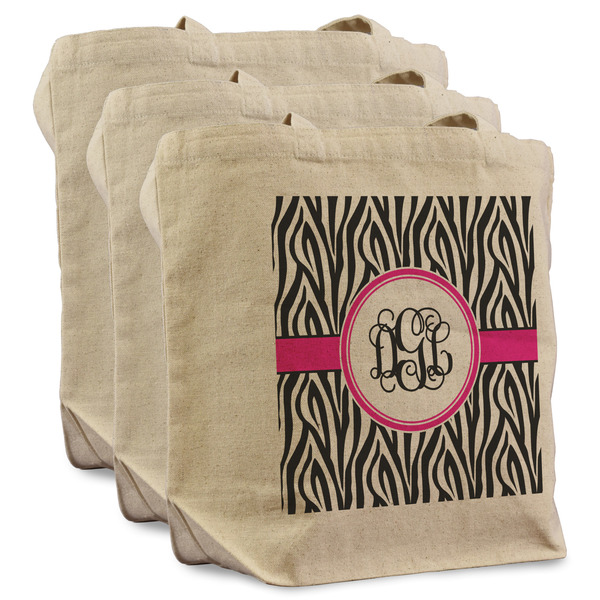 Custom Zebra Print Reusable Cotton Grocery Bags - Set of 3 (Personalized)