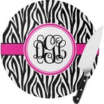 Zebra Print Round Glass Cutting Board - Small (Personalized)