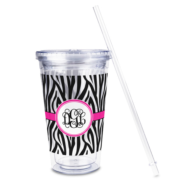 Zebra Print Acrylic Tumbler - Full Print - Front straw out