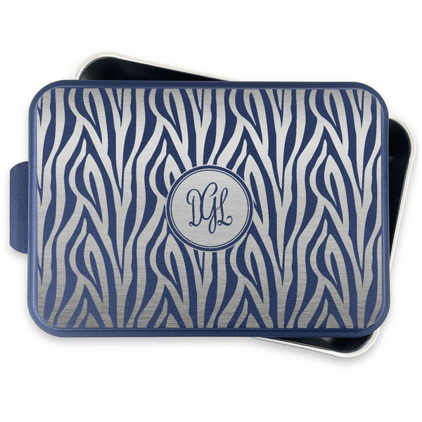 Zebra Print Aluminum Baking Pan - Navy Lid - FRONT w/lid off