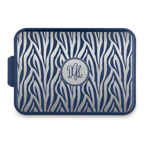 Custom Zebra Print Aluminum Baking Pan with Navy Lid (Personalized)