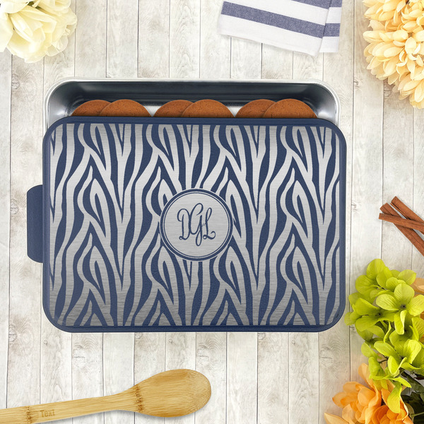 Zebra Print Aluminum Baking Pan - Navy Lid - LIFESTYLE