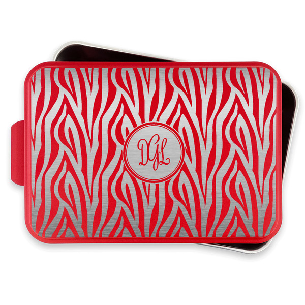 Zebra Print Aluminum Baking Pan - Red Lid - FRONT w/lif off