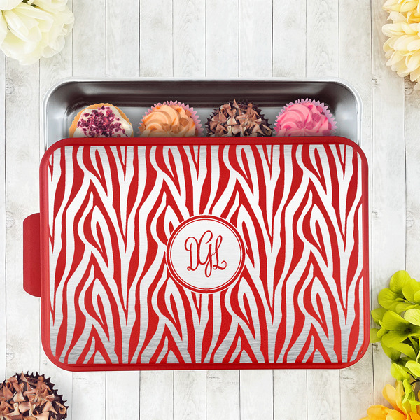 Zebra Print Aluminum Baking Pan - Red Lid - LIFESTYLE