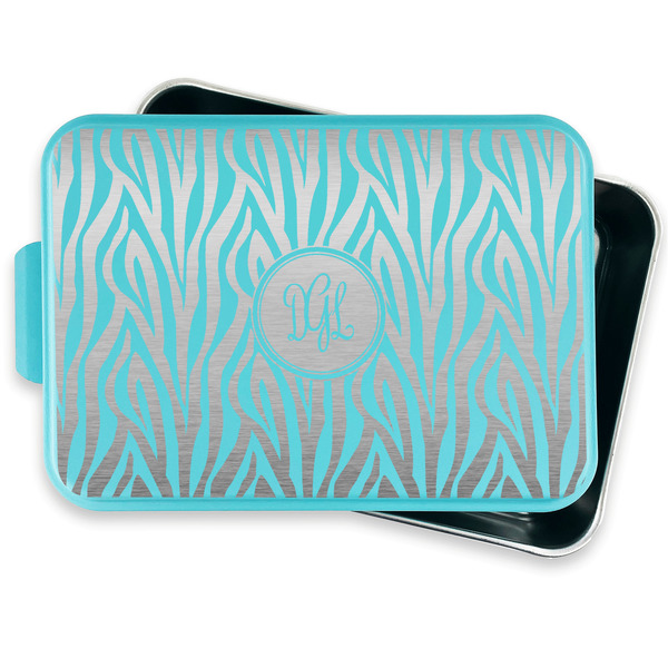 Zebra Print Aluminum Baking Pan - Teal Lid - FRONT w/ lid off