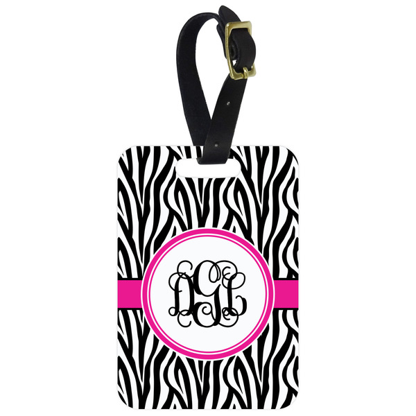 Custom Zebra Print Metal Luggage Tag w/ Monogram