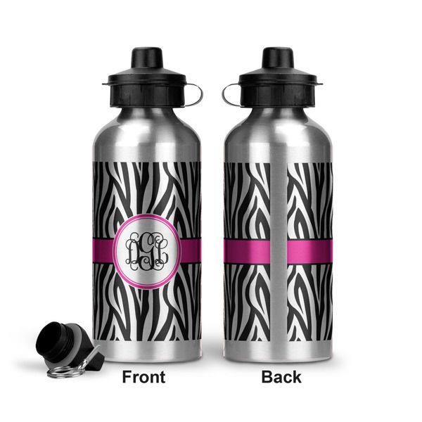 Zebra Print Aluminum Water Bottle - Front and Back
