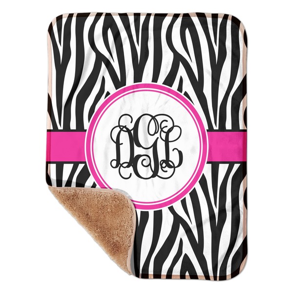 Custom Zebra Print Sherpa Baby Blanket - 30" x 40" w/ Monograms