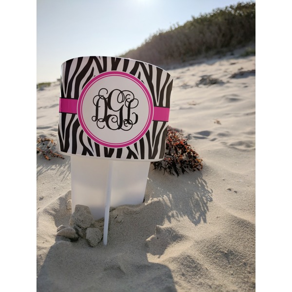 Zebra Print Beach Spiker white on beach with sand